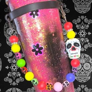 VERY UNIQUE TUMBLER Sugar Skull Beaded Carry Strap Accessory